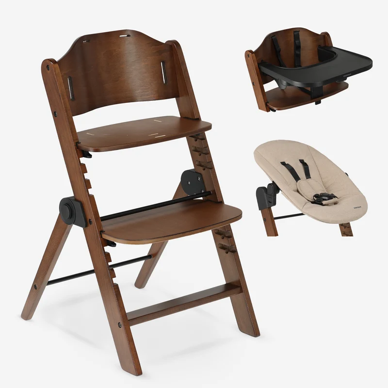 Chaise évolutive en bois Odin avec transat et plateau repas - Marron nougat chaud